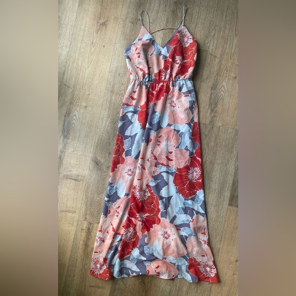 LOFT Petites Maxi Dress 00P Multicolor Floral Spaghetti Strap Elastic Waist - Picture 1 of 4